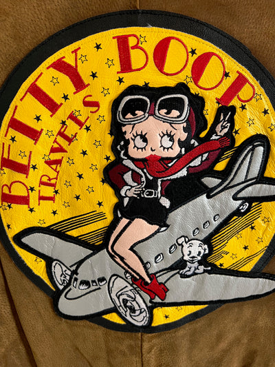 Vintage 90s American Toons Betty Boop leather flight Bomber Jacket. Large