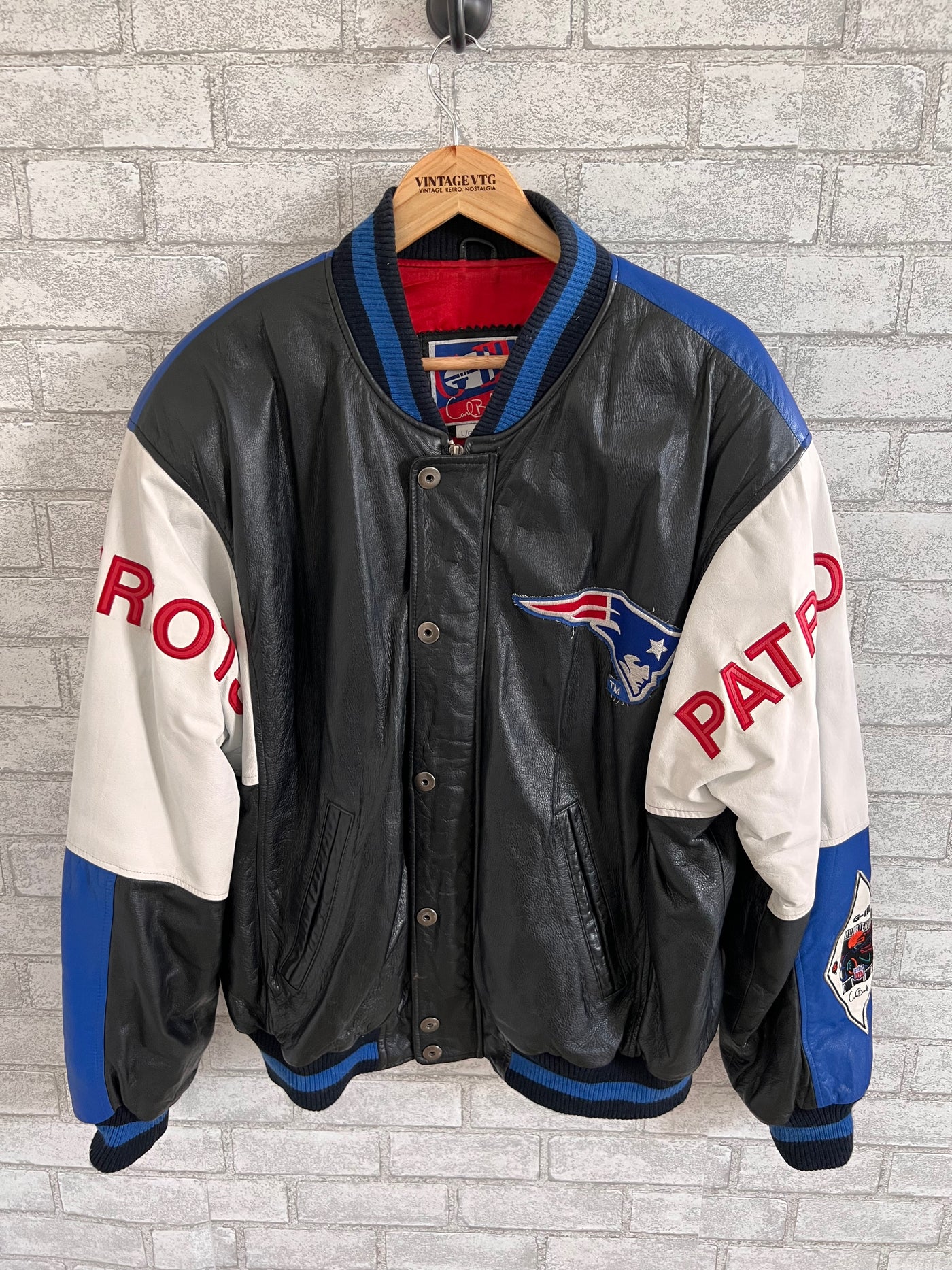 Vintage NFL - New England 'Patriots' Zip-Up Leather Jacket 1990's Large