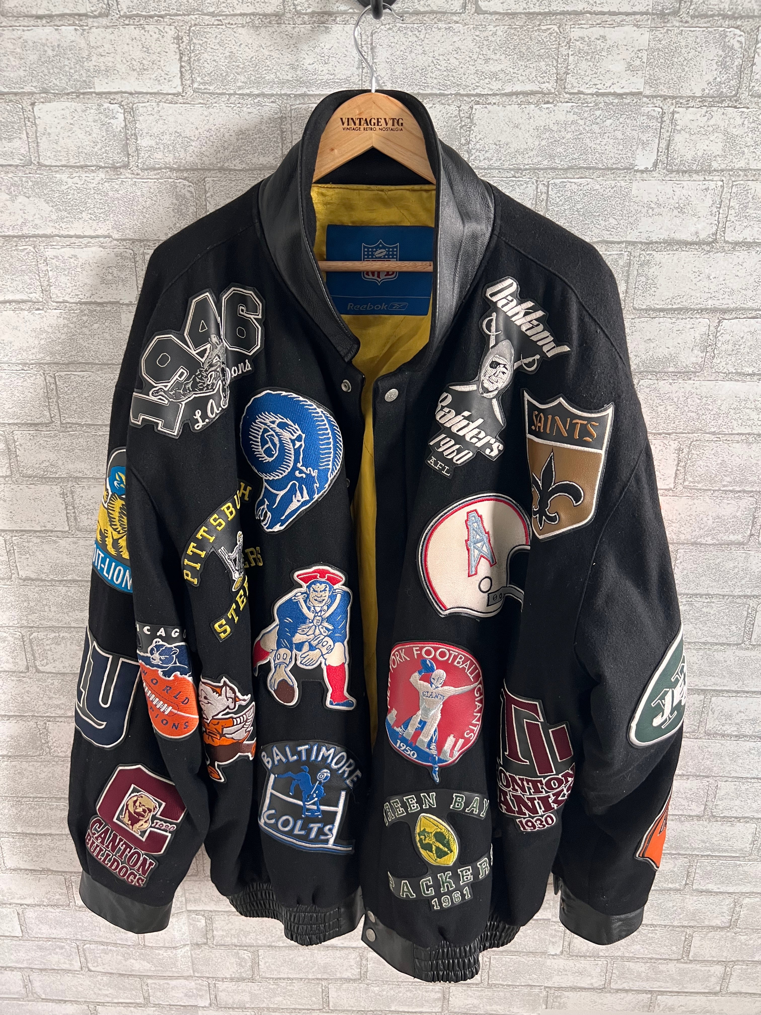 Vintage Jeff Hamilton, Rebook, NFL patch wool and leather jacket
