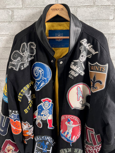 Vintage Jeff Hamilton, Rebook, NFL patch wool and leather jacket.