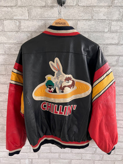 Vintage 90s Looney Tunes Chillin Bugs Bunny, Marvin and Taz Leather Jacket