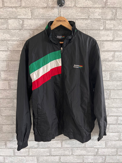 Vintage Benetton Formula 1 Racing Team Black Windbreaker Jacket. Large