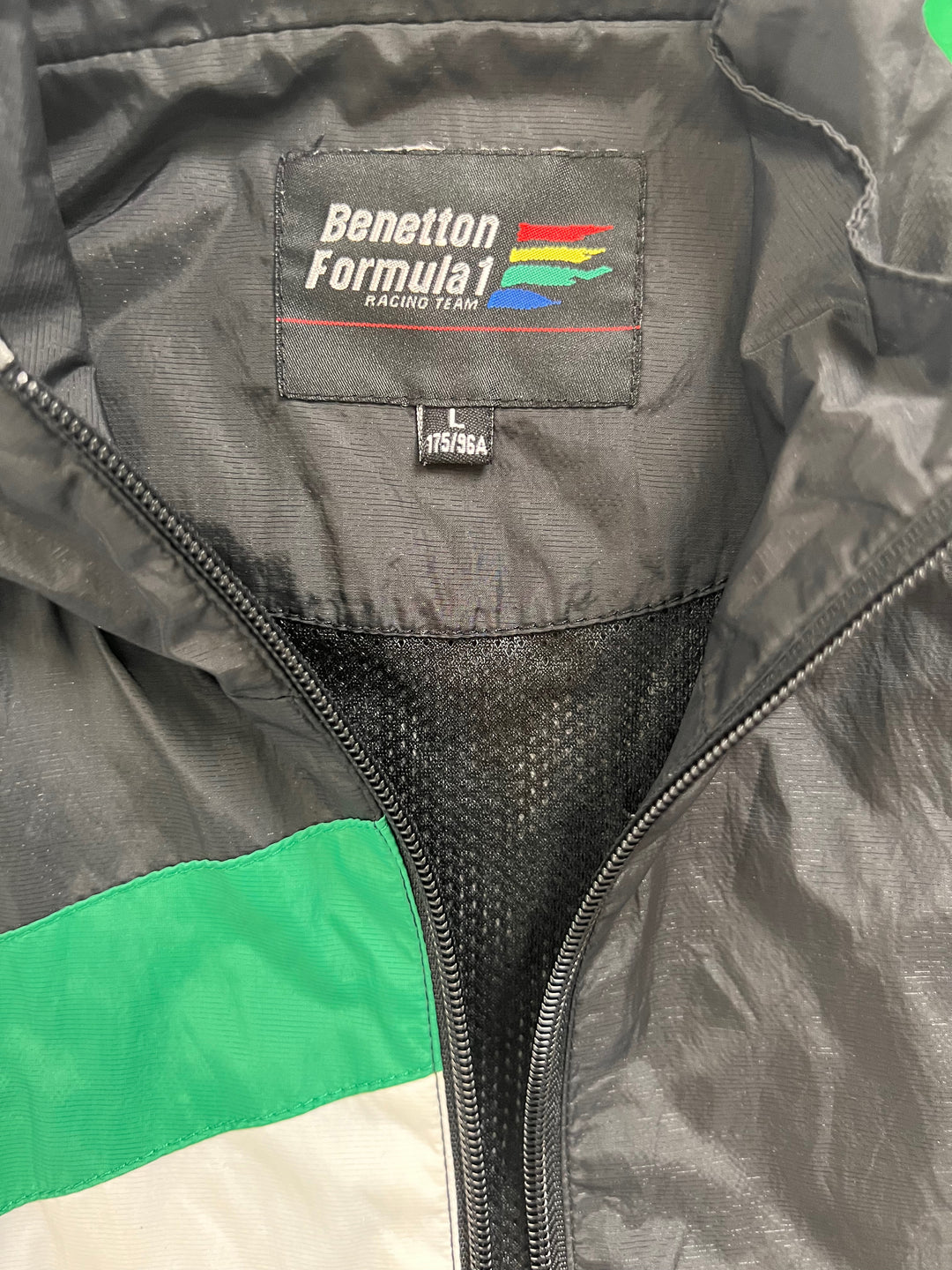 Vintage Benetton Formula 1 Racing Team Black Windbreaker Jacket. Large