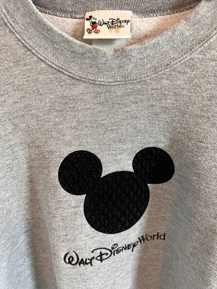 Vintage Disney Sweatshirt with raised textured Walt Disney Mickey logo.