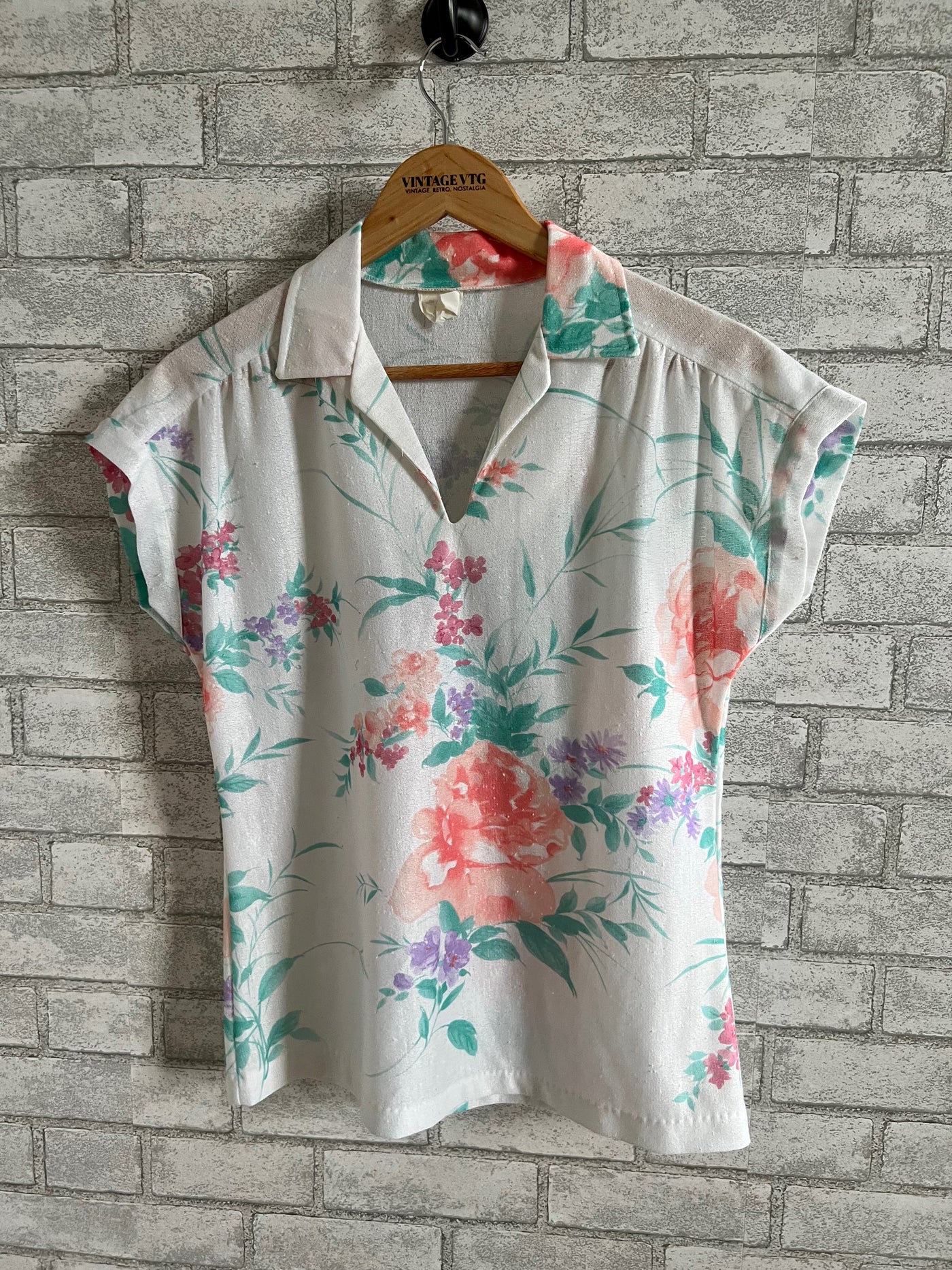 Vintage Thin White Blouse with flowers