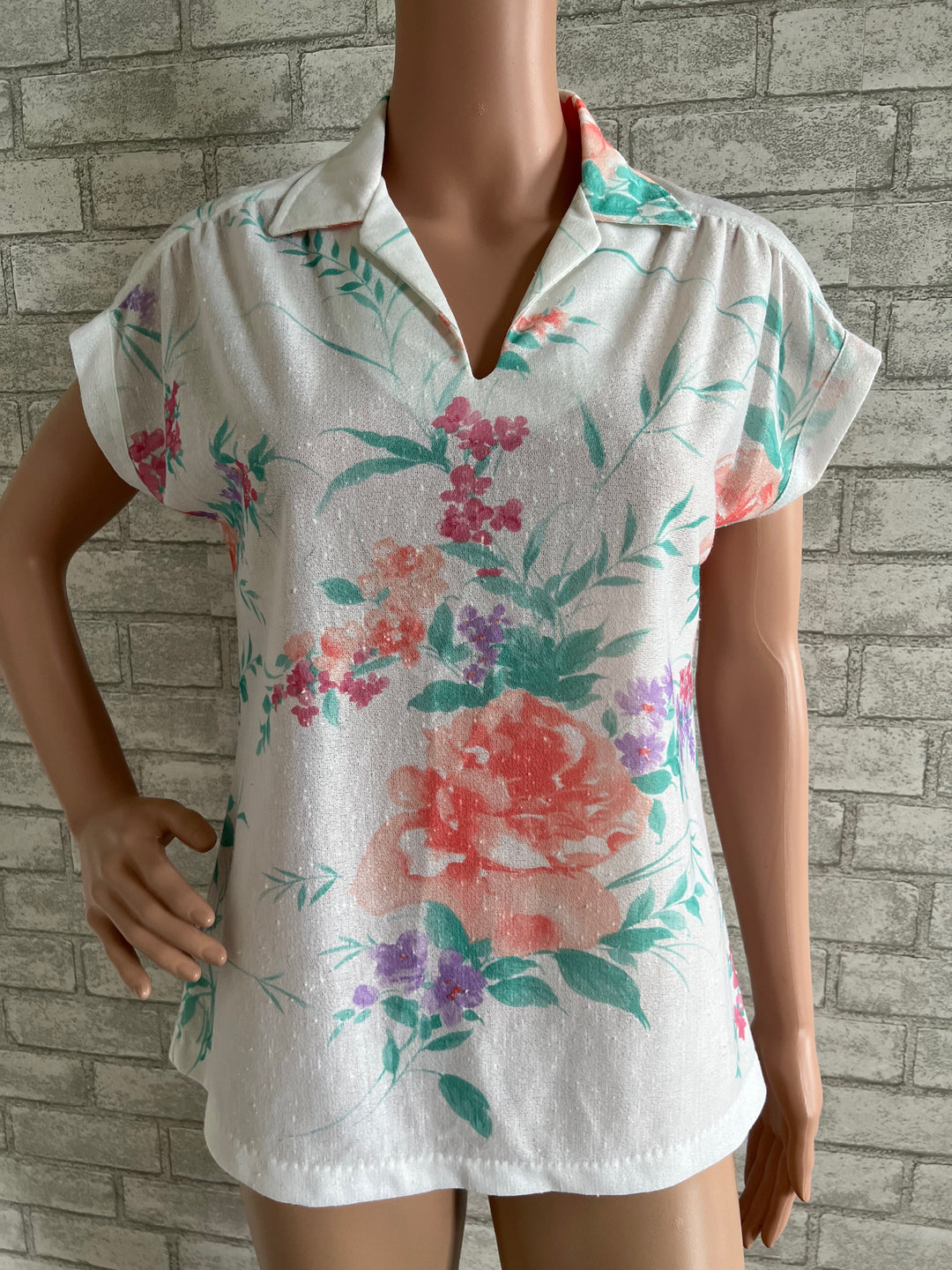 Vintage Thin White Blouse with flowers