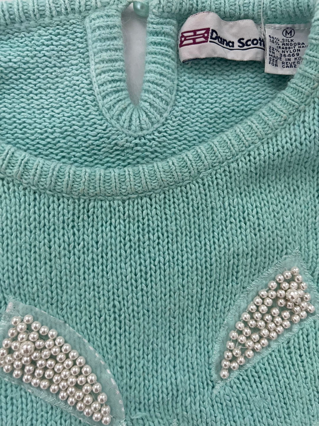 Vintage NWT Green Dana Scott Sweater with White Beads