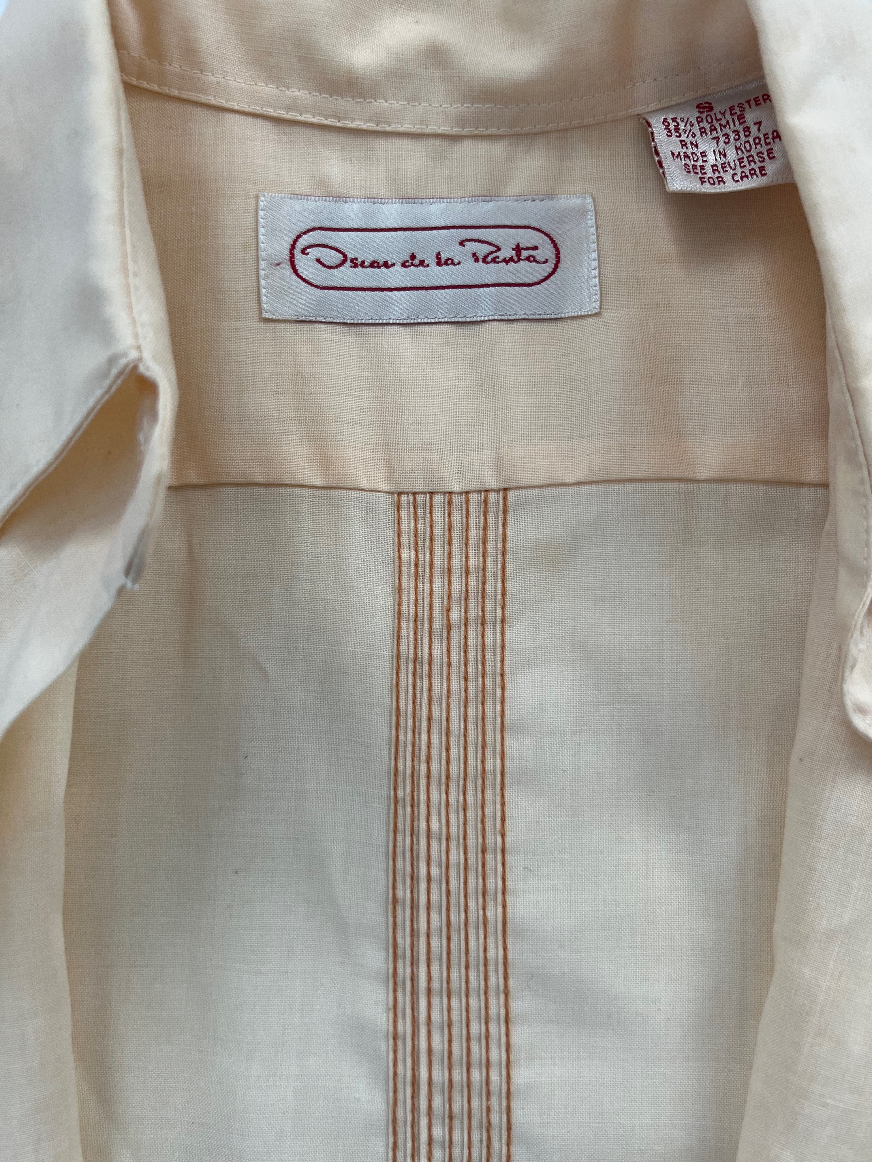 VINTAGE/GUAYABERA/MEN/SHIRT/OSCAR DE factory LA RENTA/4 POCKETS/LONG SLEEVES/XL/BEIGE/G