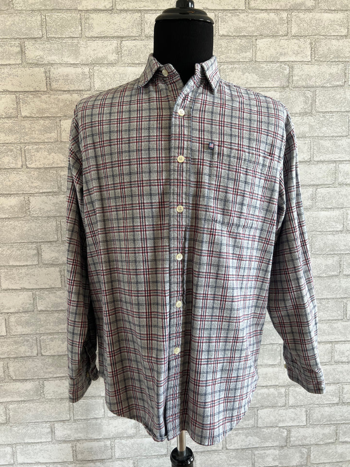 Vintage Ralph Lauren Long Sleeve Gray Plaid Shirt. Heavy Cotton