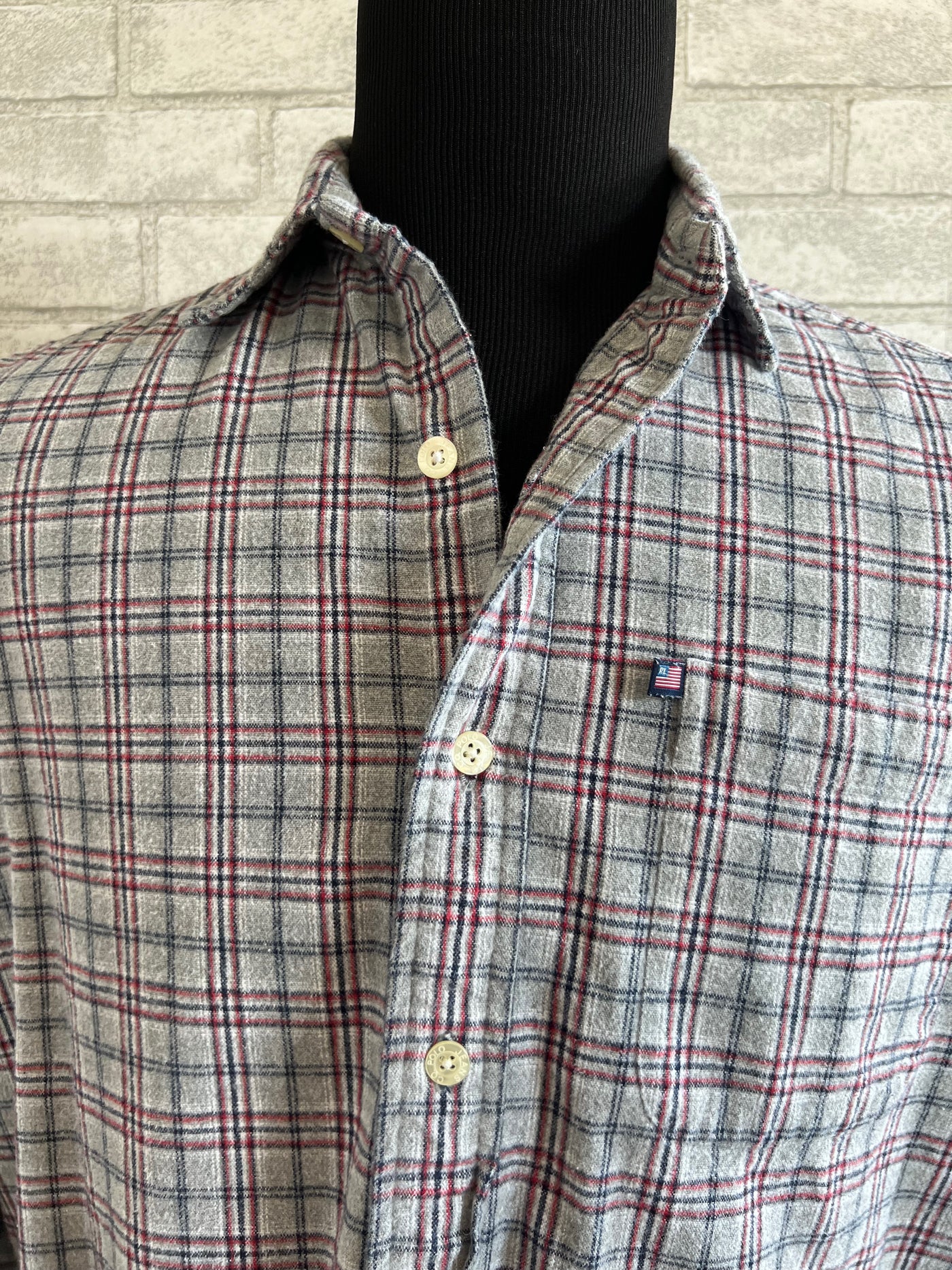 Vintage Ralph Lauren Long Sleeve Gray Plaid Shirt. Heavy Cotton