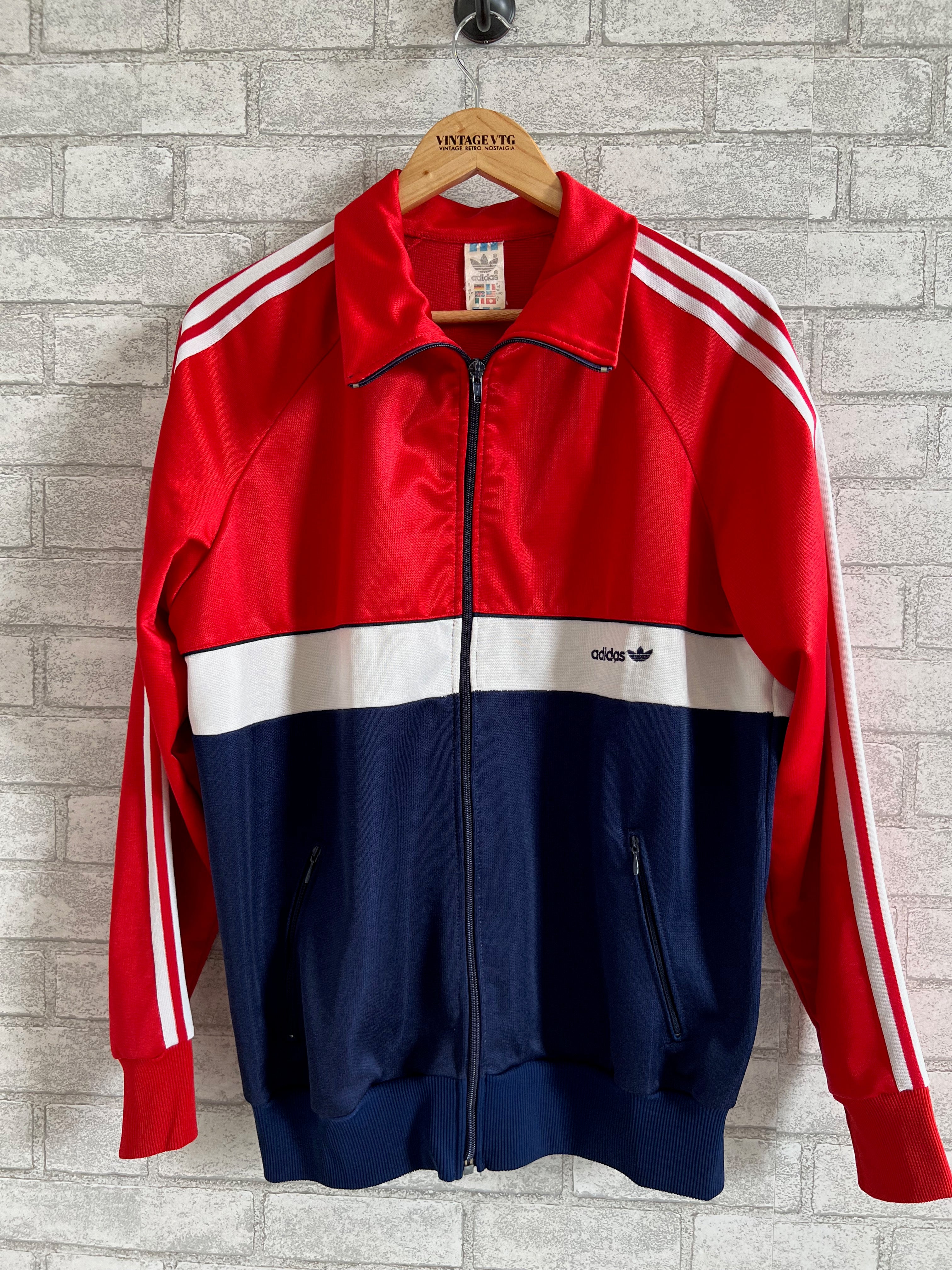 Vintage 80's 90's Adidas Track Jacket. Red, Blue and white