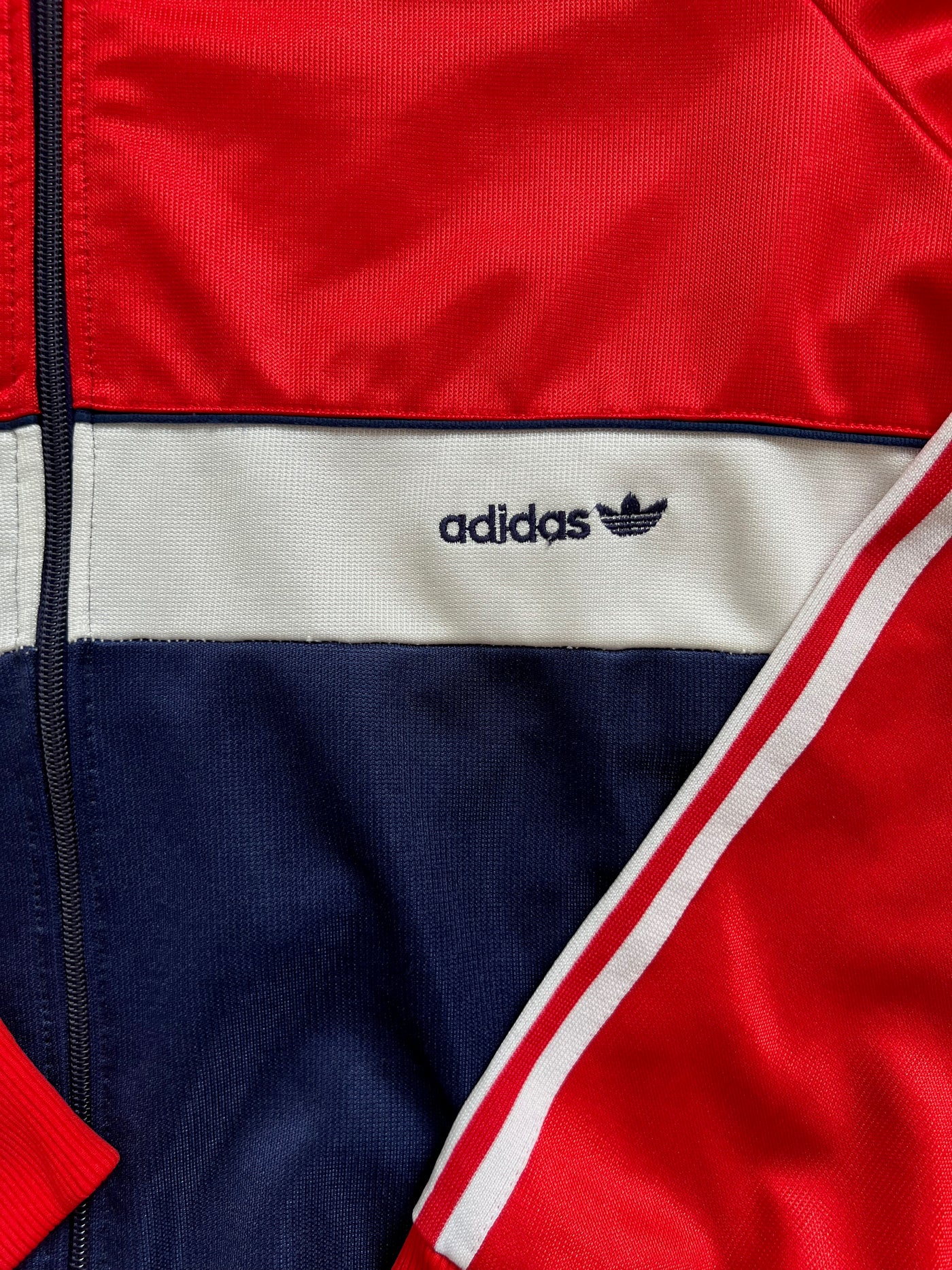 Vintage 80's 90's Adidas Track Jacket. Red, Blue and white stripe