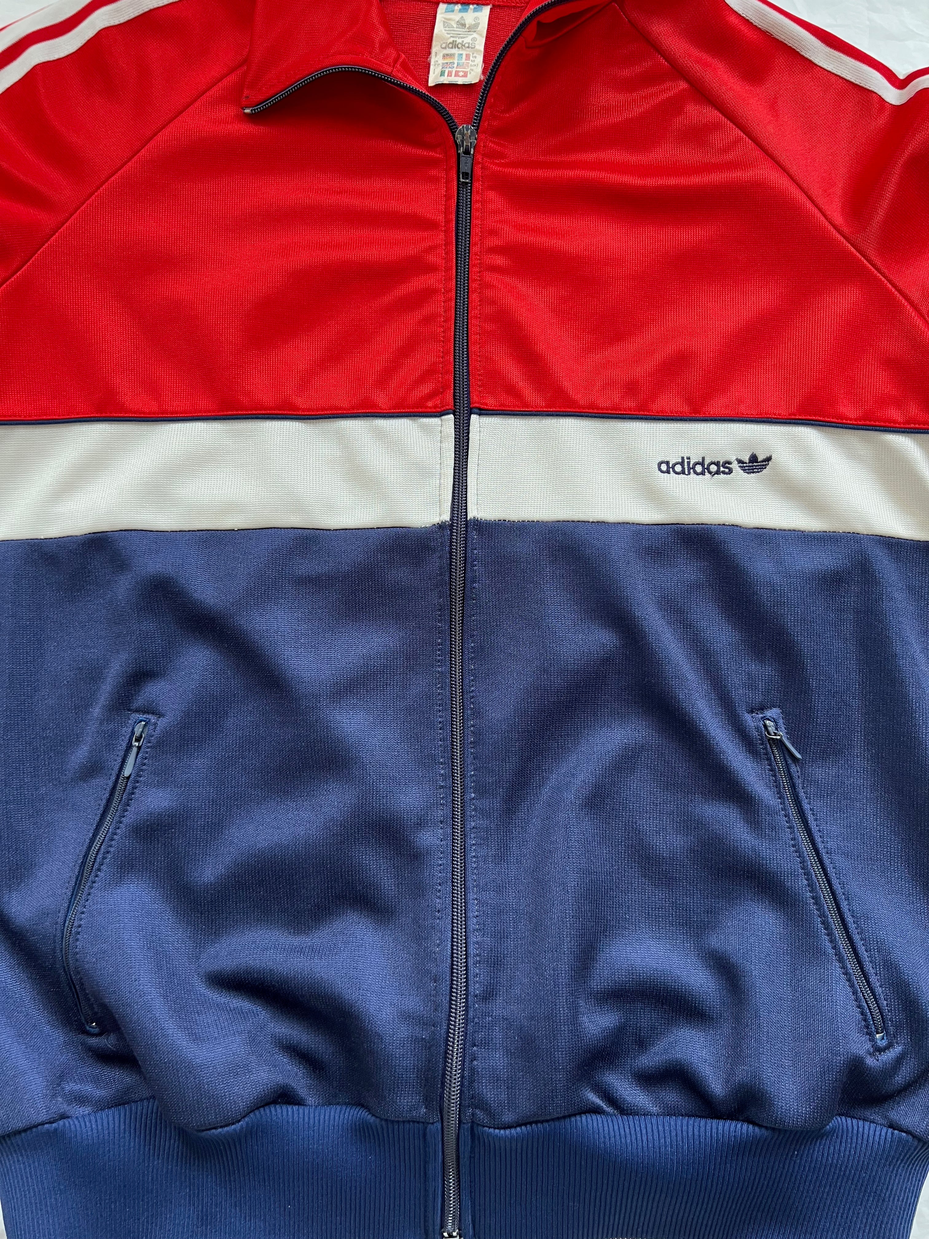 Vintage 80's 90's Adidas Track Jacket. Red, Blue and white stripe