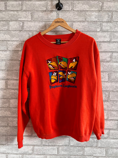 Vintage 90's Warner Brothers Foghorn Leghorn Crewneck Sweatshirt Orange.