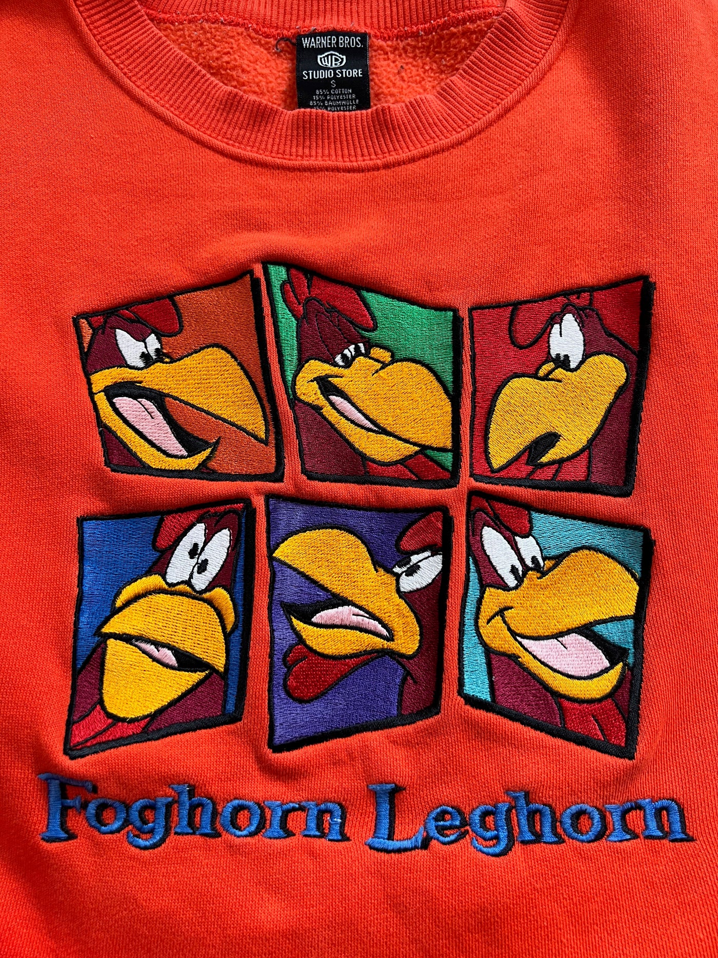 Vintage 90's Warner Brothers Foghorn Leghorn Crewneck Sweatshirt Orange.