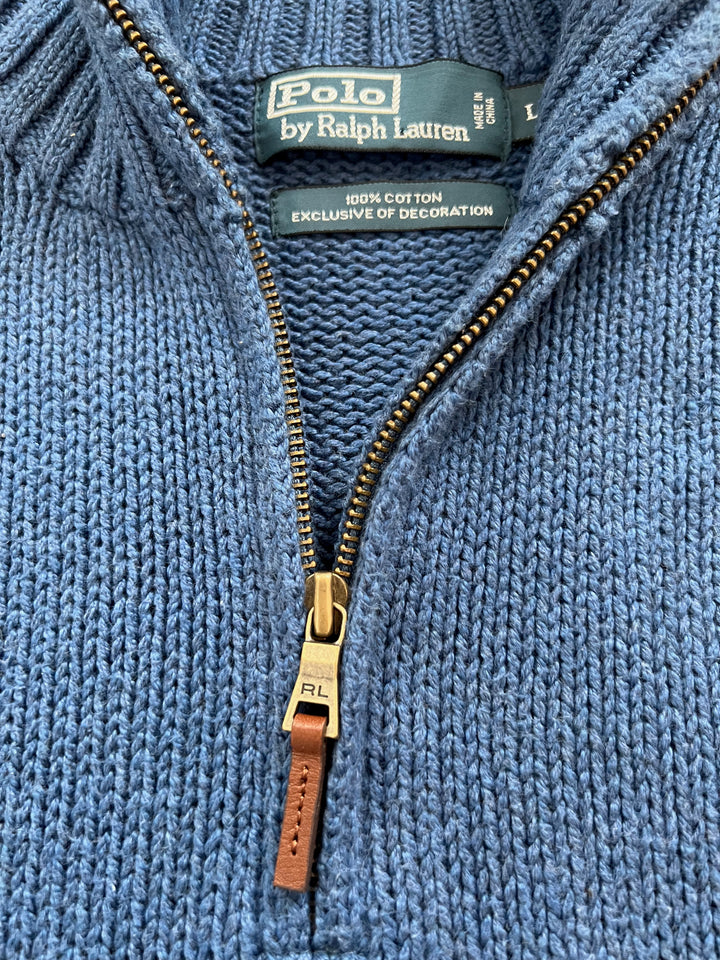 Vintage Ralph Lauren 90's Cotton Blue Sweater with 1/4 zip turtleneck