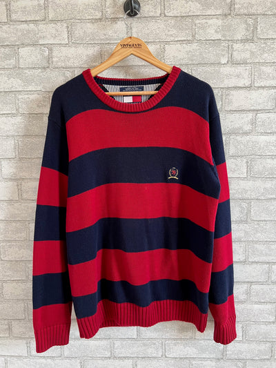 Vintage 90's Tommy Hilfiger Crest sweater.  Red and blue stripes