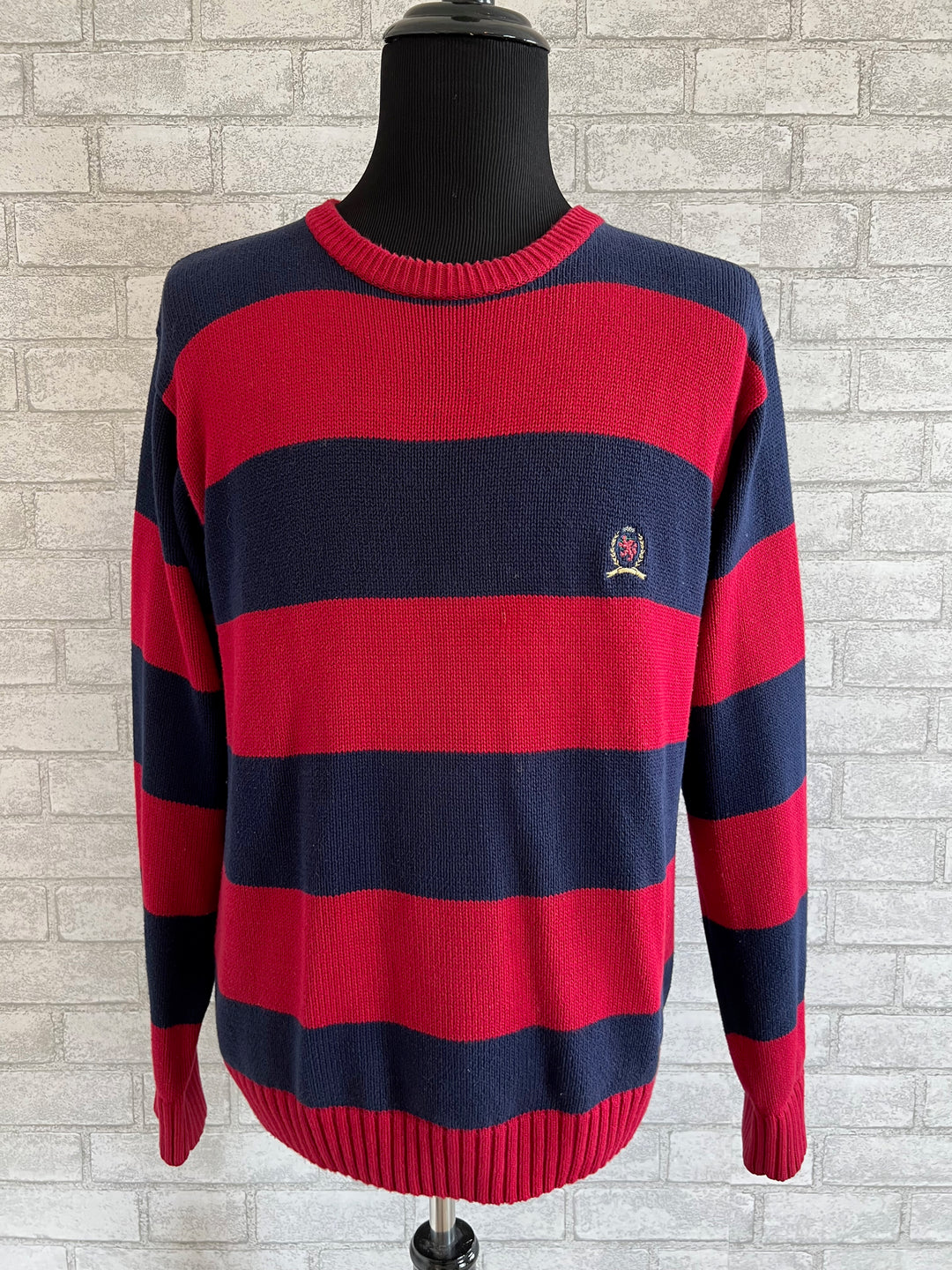 Vintage 90's Tommy Hilfiger Crest sweater.  Red and blue stripes