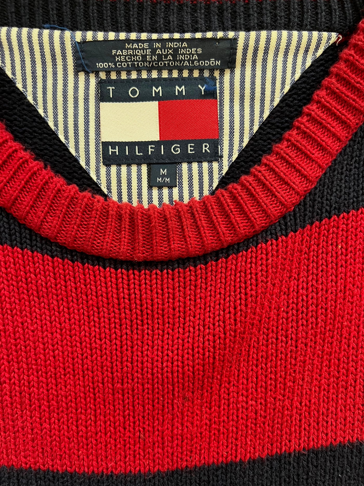 Vintage 90's Tommy Hilfiger Crest sweater.  Red and blue stripes
