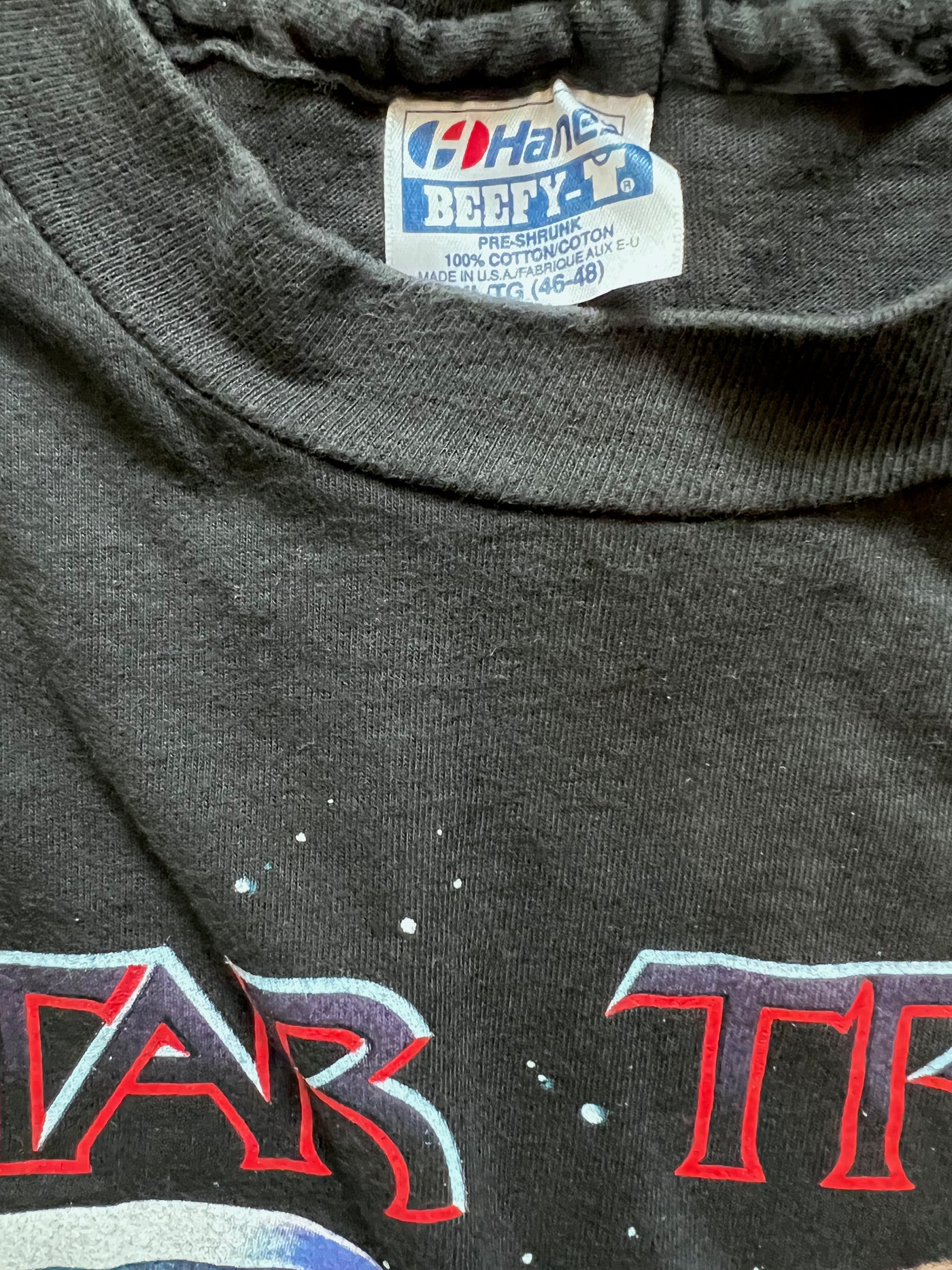 Vintage 1991 Star Trek Adventure, Spock, Kirk and crew T-shirt, Black X-Large.