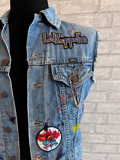 Vintage Maverick Denim Jacket with band patches "Guns N' Rosses, Led Zeppelin, Aerosmith, Pink Floyd"
