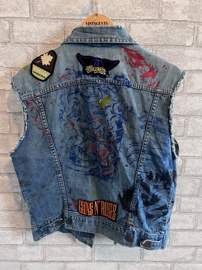 Vintage Maverick Denim Jacket with band patches "Guns N' Rosses, Led Zeppelin, Aerosmith, Pink Floyd"