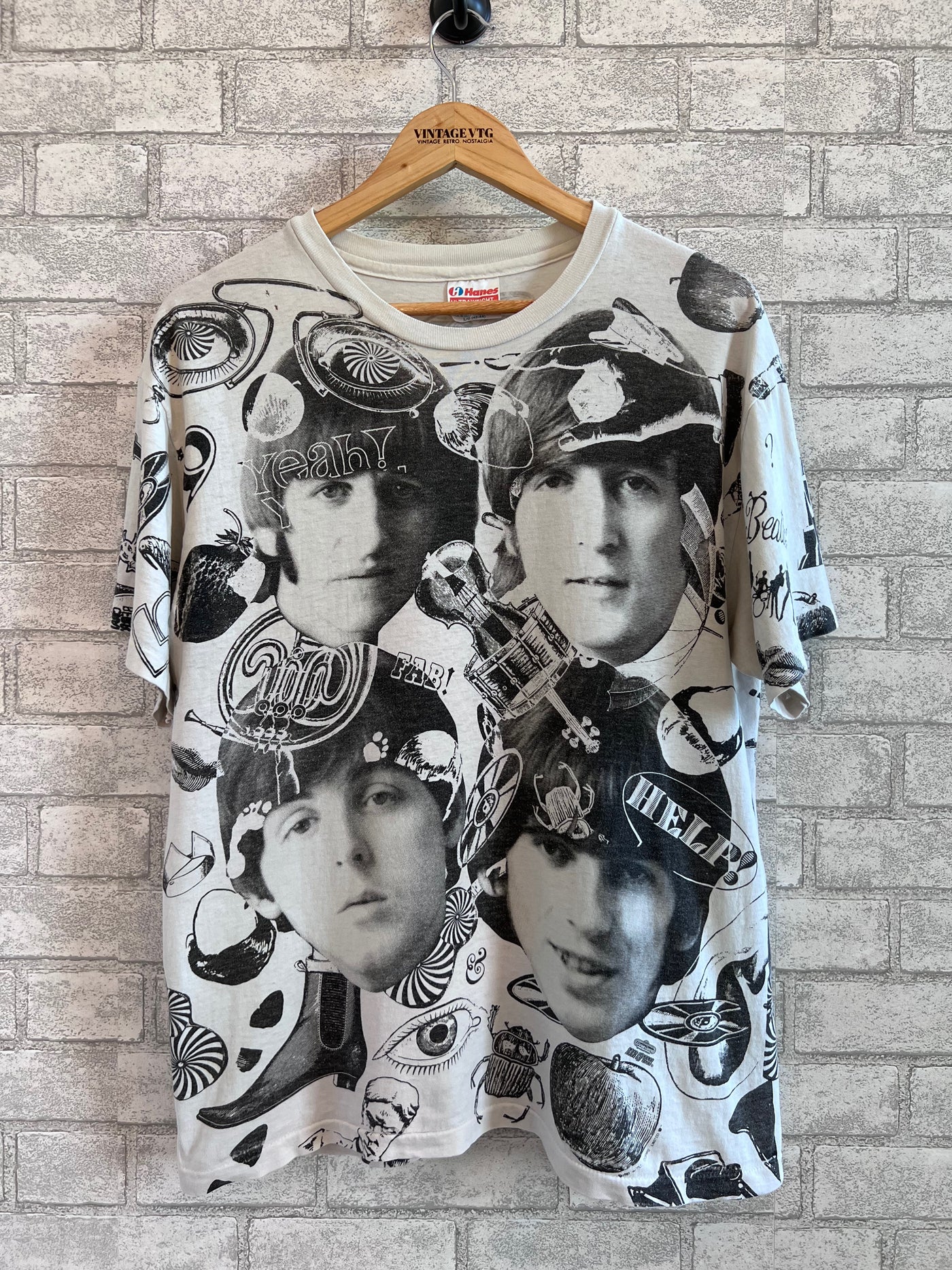 Rare Vintage The Beatles T-shirt 90's AOP Black and White Shirt.