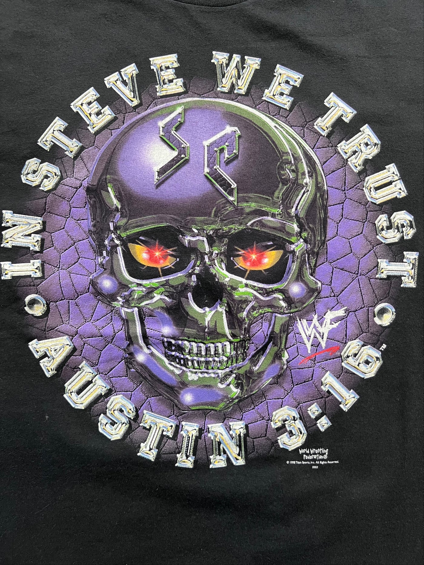 Rare Vintage T-shirt 1998 WWF Stone Cold Steve Austin Skull "In Steve We Trust Austin 3:16"