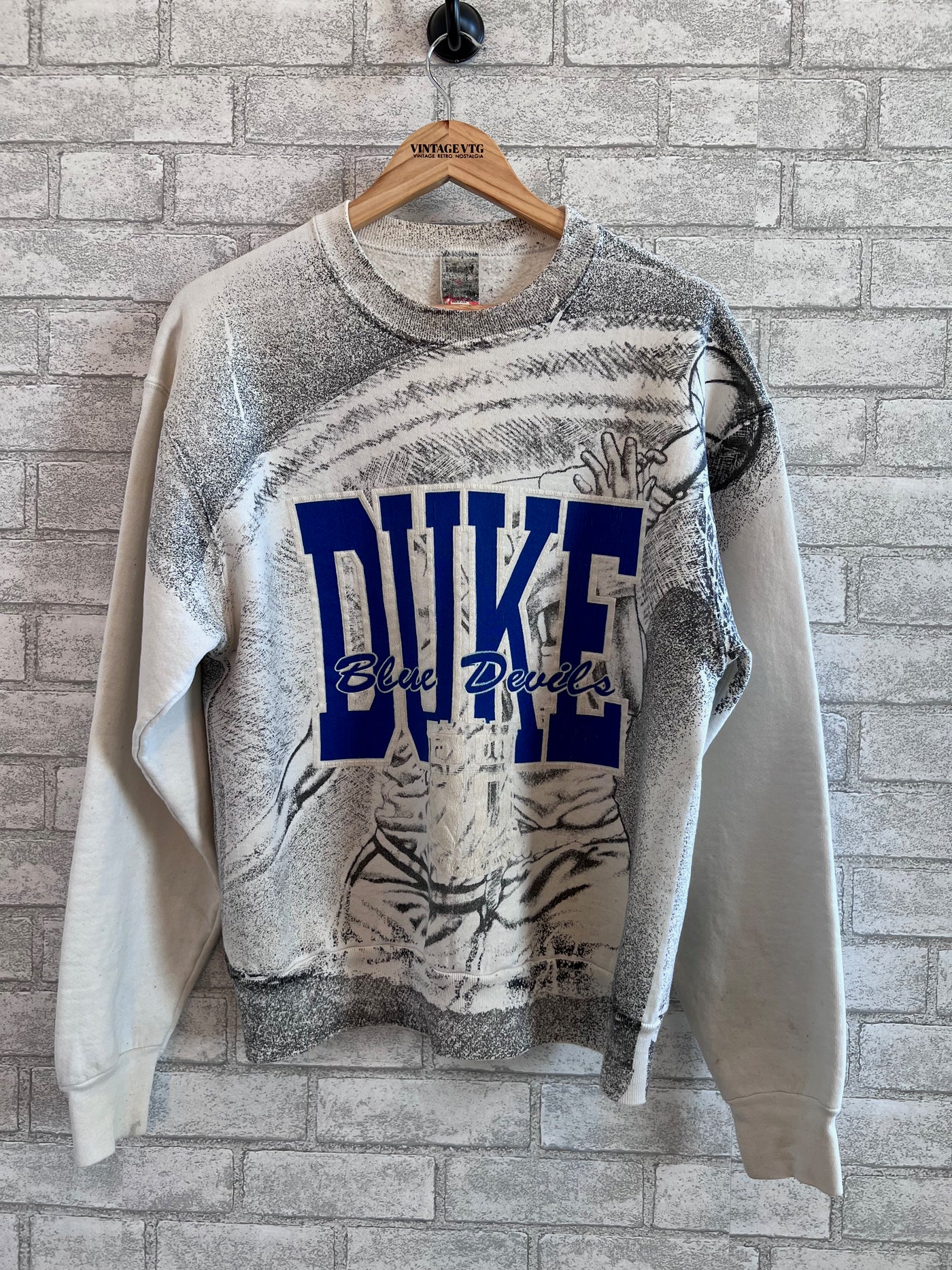 Rare Vintage Sweatshirt 90's Duke Blue Devils Sweatshirt. Double Sided AOP. Medium