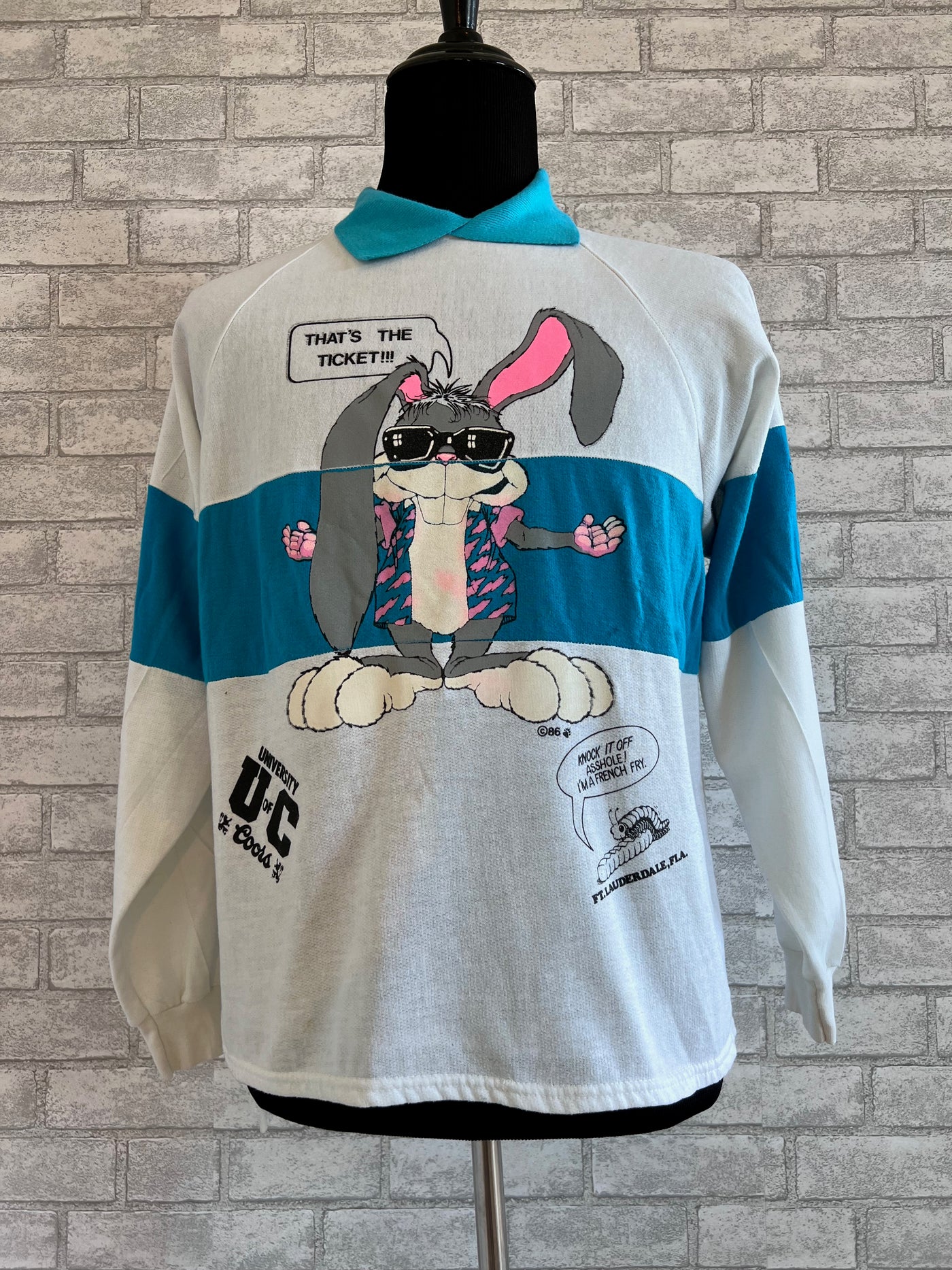 Vintage Sweatshirt Spring Break 1987 Fort Lauderdale.  White with Blue accent colors.