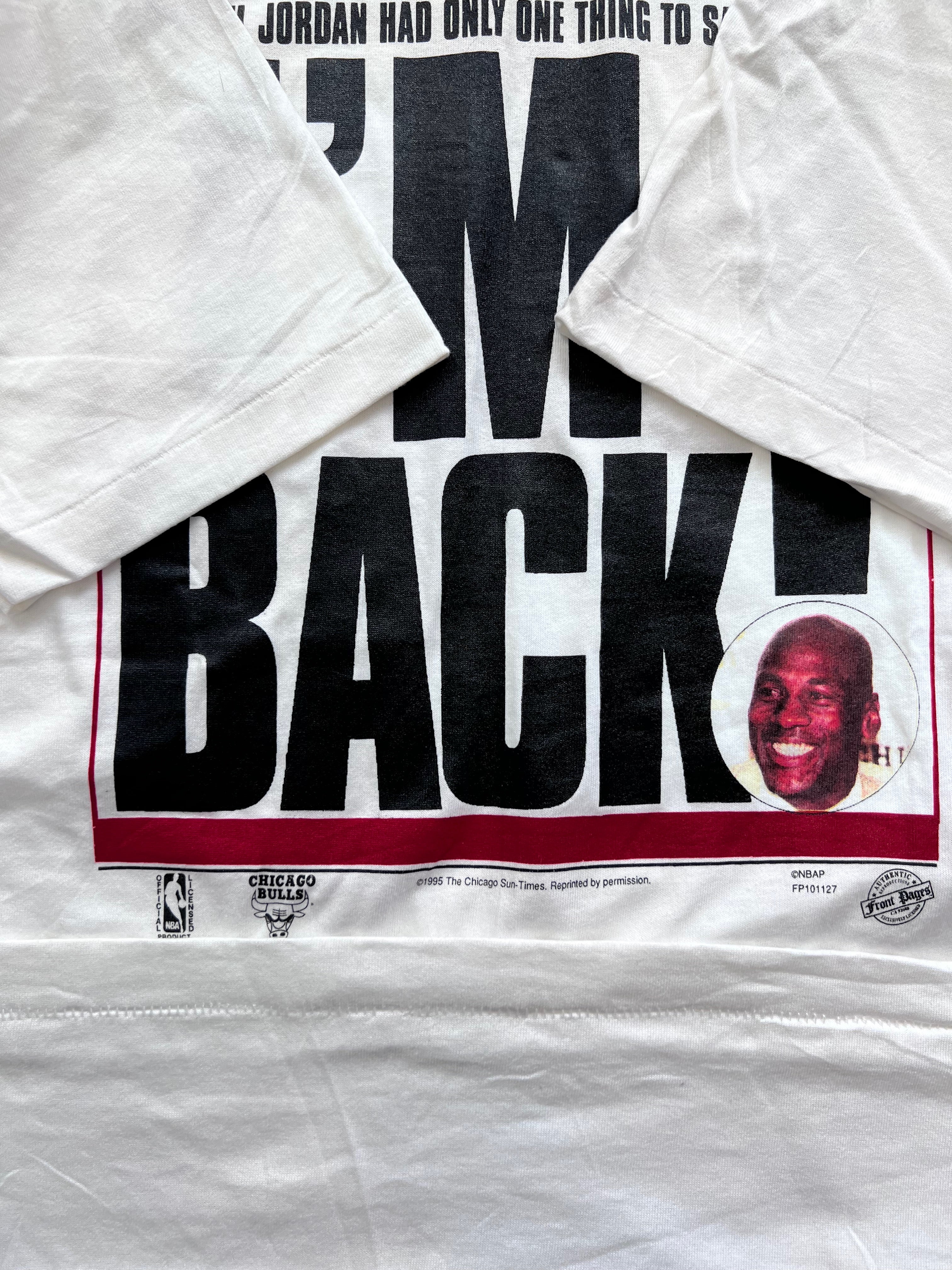 Vintage 1995 popular Michael Jordan I'm Back Newspaper Tee Shirt XL