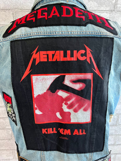 Vintage Denim Jacket with Megadeath, Metallica and other patches.