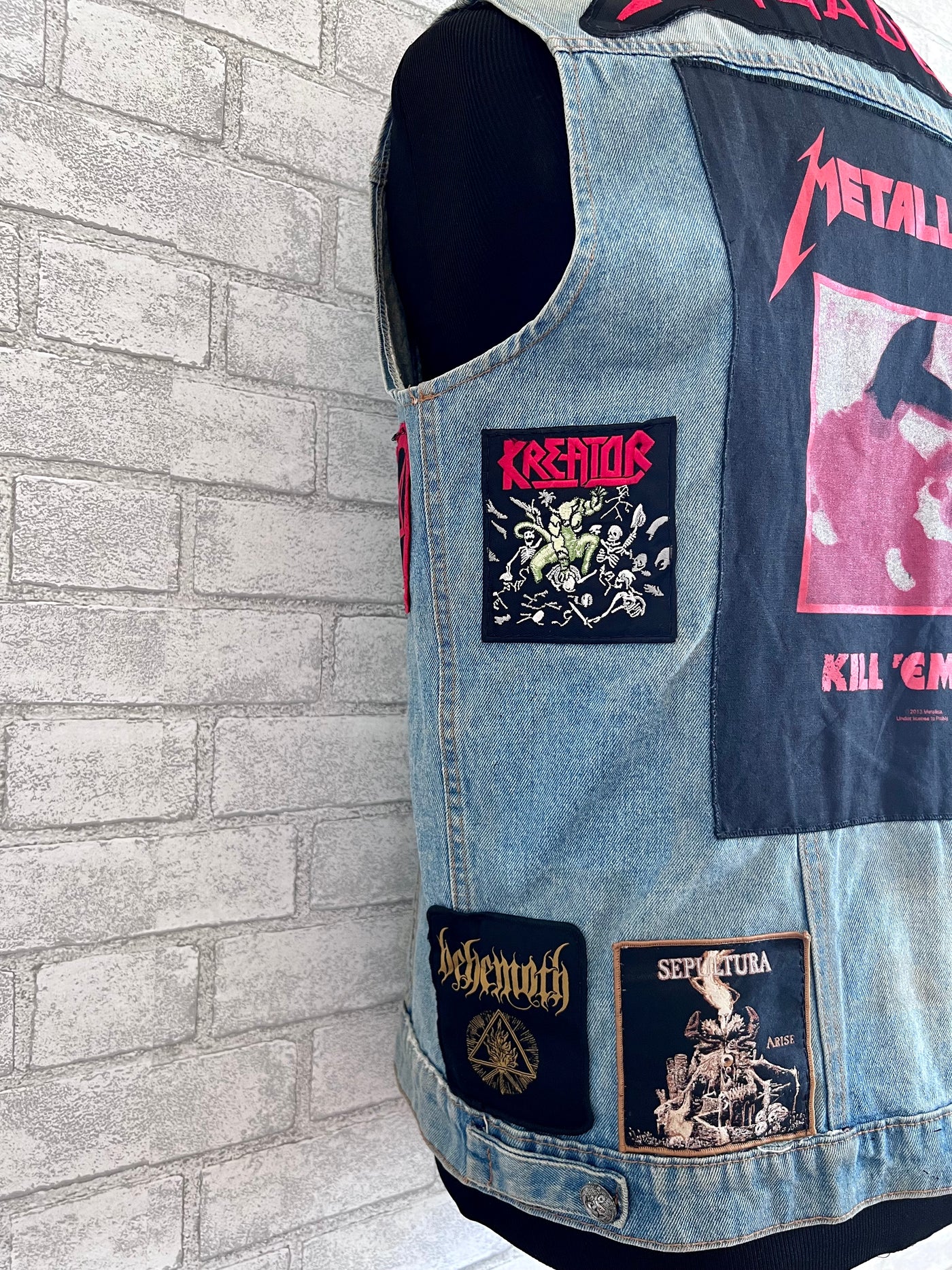 Vintage Denim Jacket with Megadeath, Metallica and other patches.