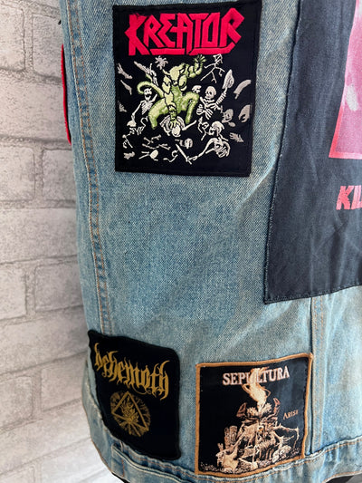 Vintage Denim Jacket with Megadeath, Metallica and other patches.