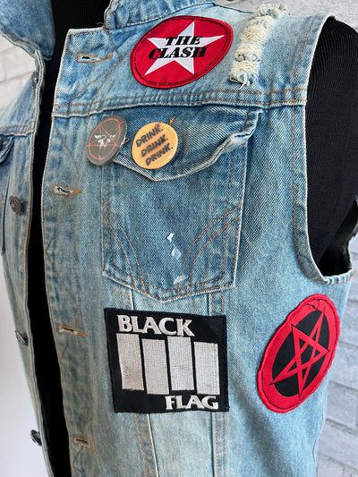 Vintage Denim Jacket with Megadeath, Metallica and other patches.