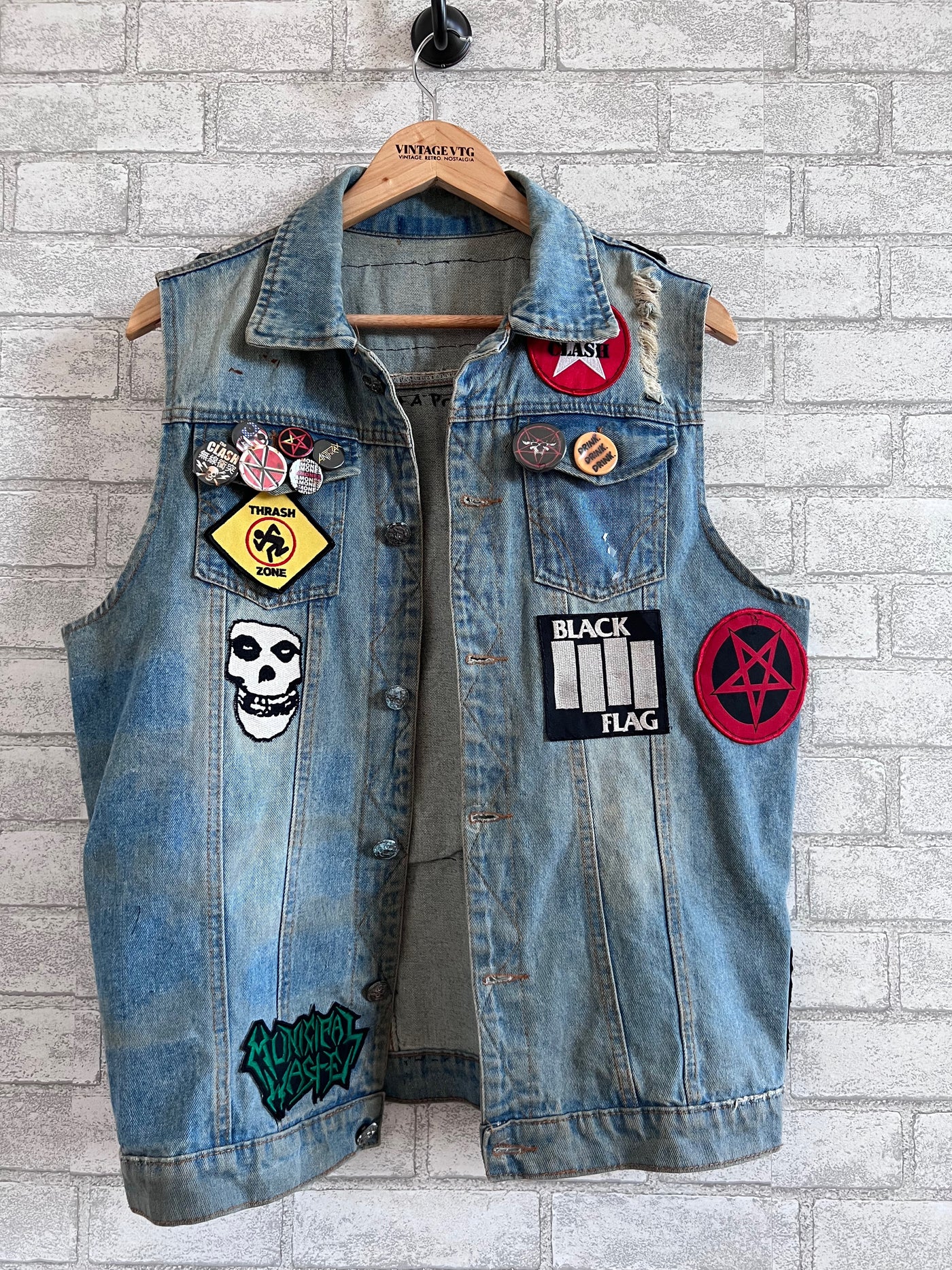 Vintage Denim Jacket with Megadeath, Metallica and other patches.