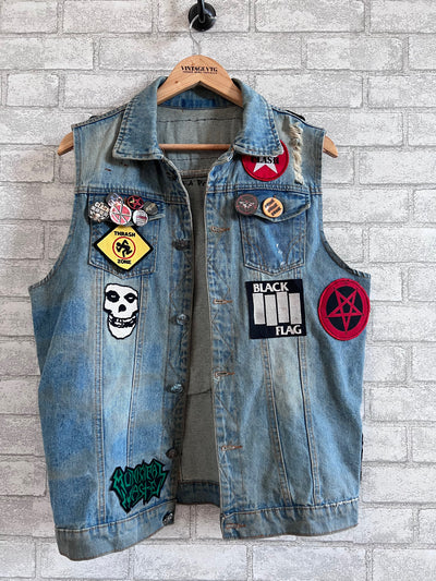 Vintage Denim Jacket with Megadeath, Metallica and other patches.