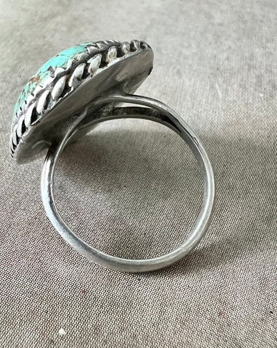 Vintage Braided Alloy Silver Rustic Turquoise Ring.