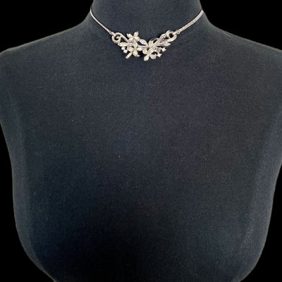 Vintage Trifari Silver & Rhinestone Floral Necklace Choker by Alfred Phillippe