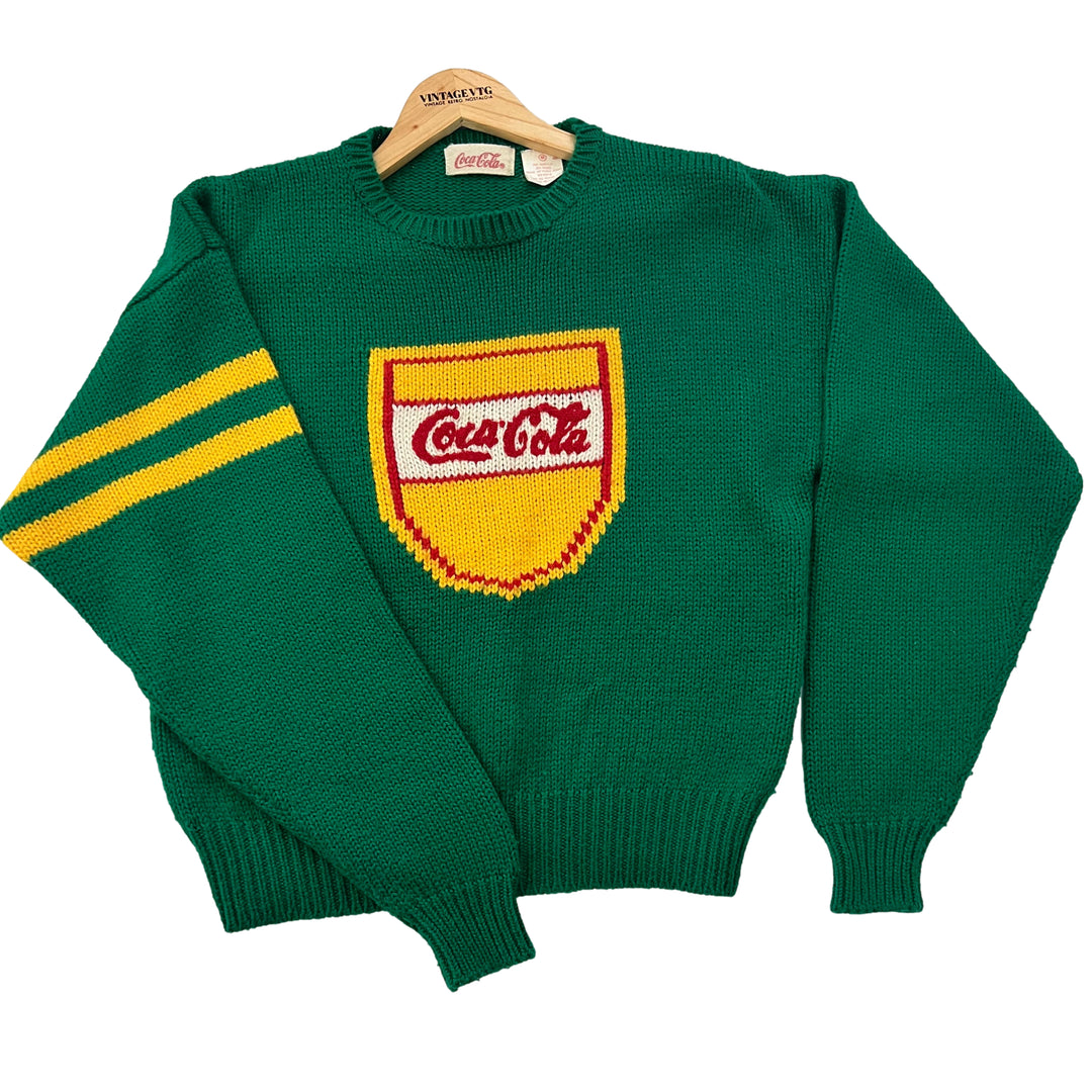 Vintage 80s Coca Cola Unisex sweater green and yellow. Medium