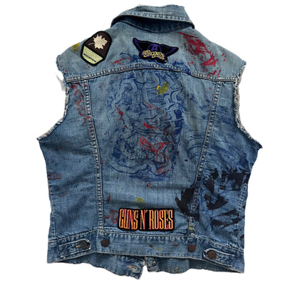 Vintage Maverick Denim Jacket with band patches "Guns N' Rosses, Led Zeppelin, Aerosmith, Pink Floyd"