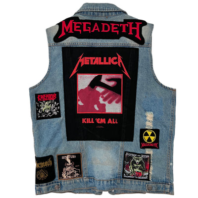 Vintage Denim Jacket with Megadeath, Metallica and other patches.