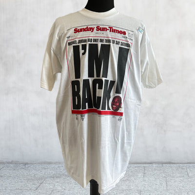Rare Vintage 1995 Chicago Sun-Times Michael Jordan I'm Back White T-Shirt. XL.  New without tag front view