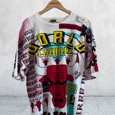 Vintage Chicago bulls Shirt 1993 NBA World Champs Bulls All Over Print T-Shirt