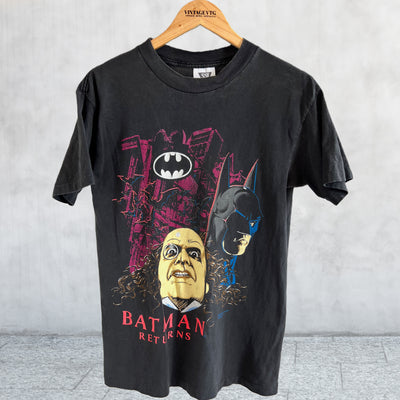 Vintage 1991 Batman Returns movie T-shirt.  Shirt front view