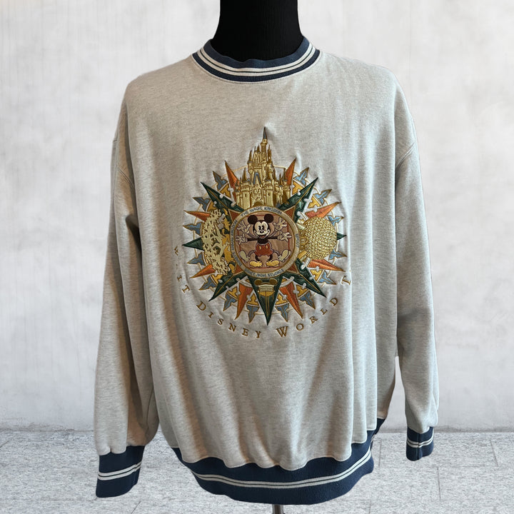Rare vintage Walt Disney World Tour Embroidered Grey Crew Neck Sweater XL