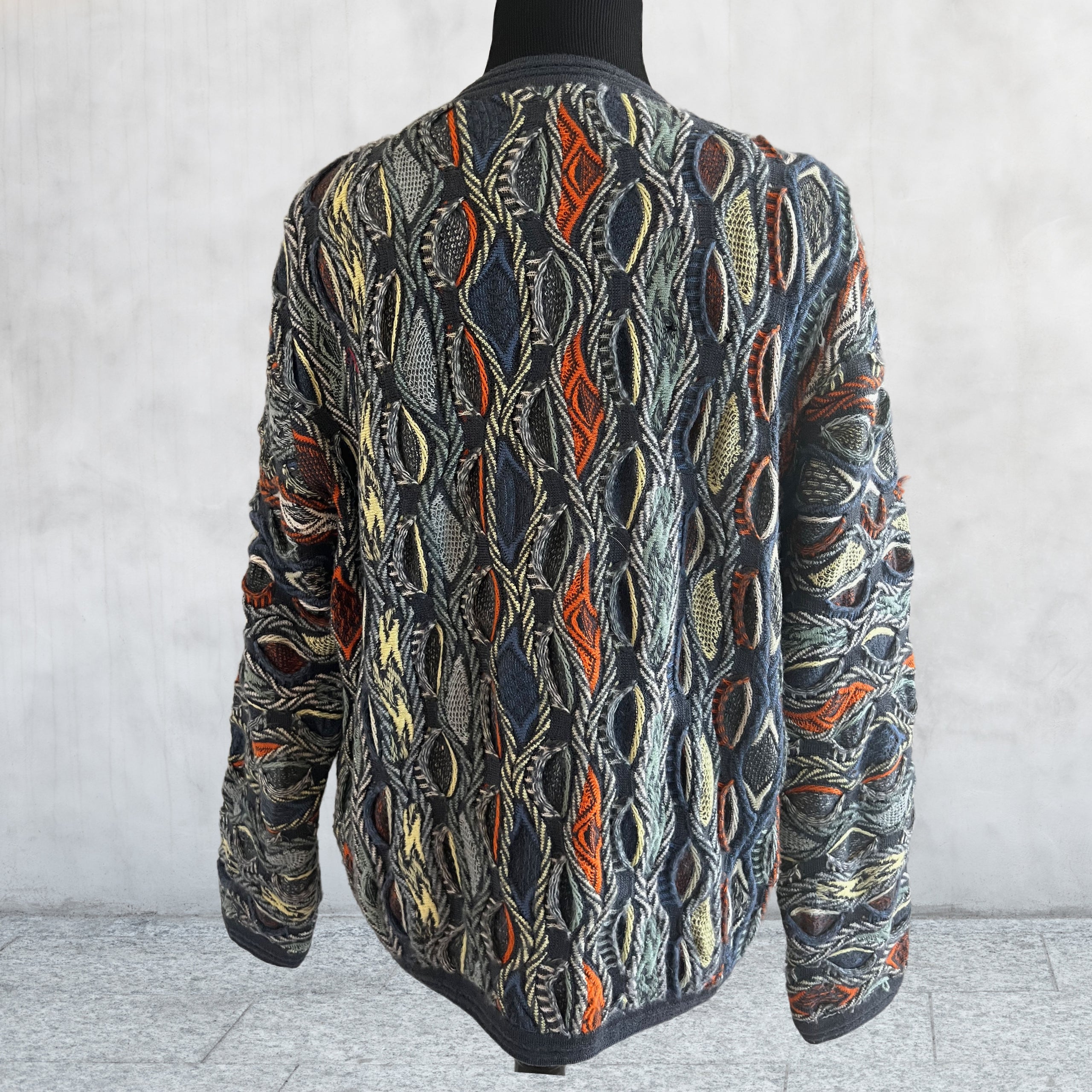 Vintage COOGI 3D knit sweater green multi color sweater. XL