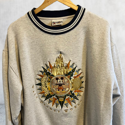 Rare vintage Walt Disney World Tour Embroidered Grey Crew Neck Sweater XL