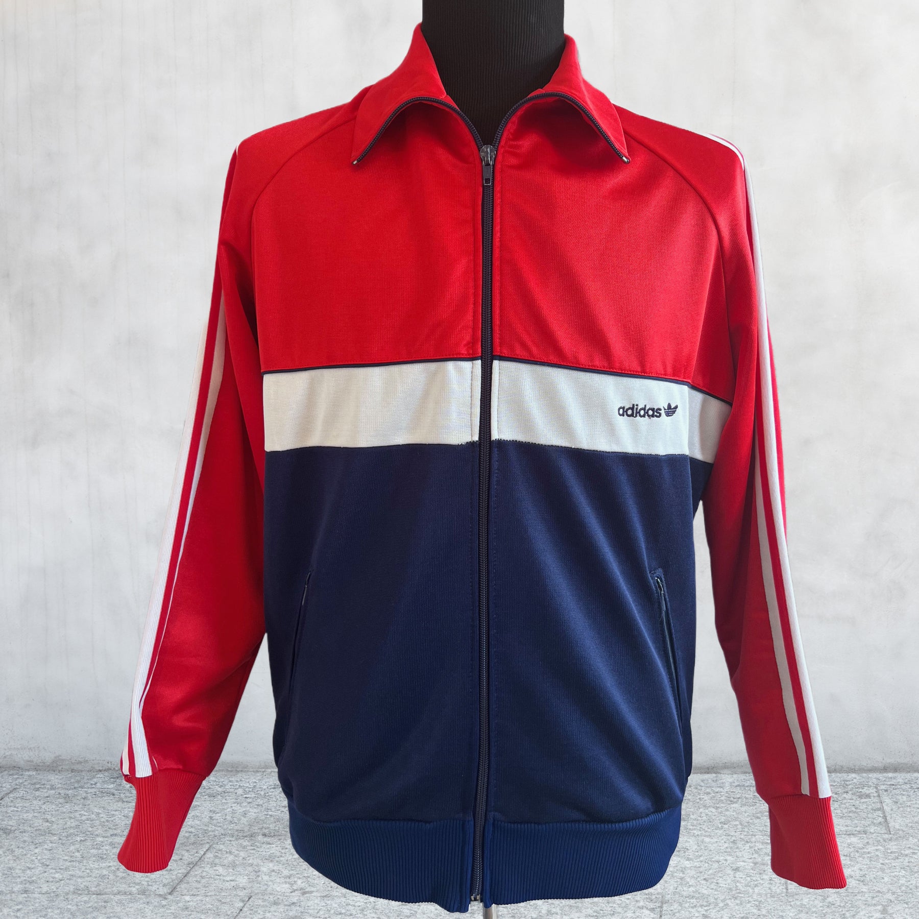 Vintage 80's 90's Adidas Track Jacket. Red, Blue and white stripe