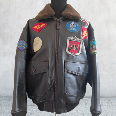 Vintage Avirex Pilot Jacket Type G-1 Top Gun Leather Bomber Jacket. XL front view